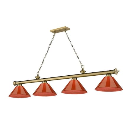 Z-Lite Cordon 4 Light Billiard, Rubbed Brass & Red 2306-4RB-PRD